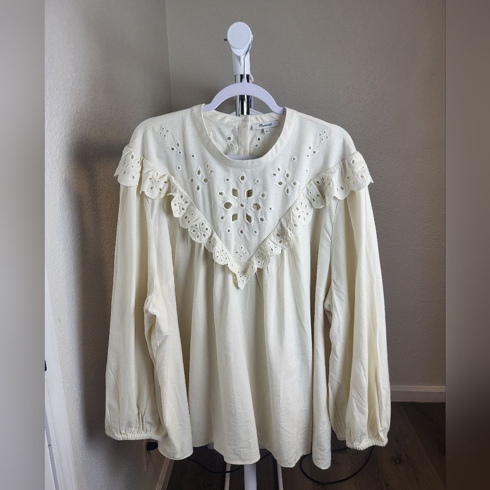 Madewell Plus Embroidered Lazer Cut Flannel Mockneck Top 4X - Picture 1 of 8